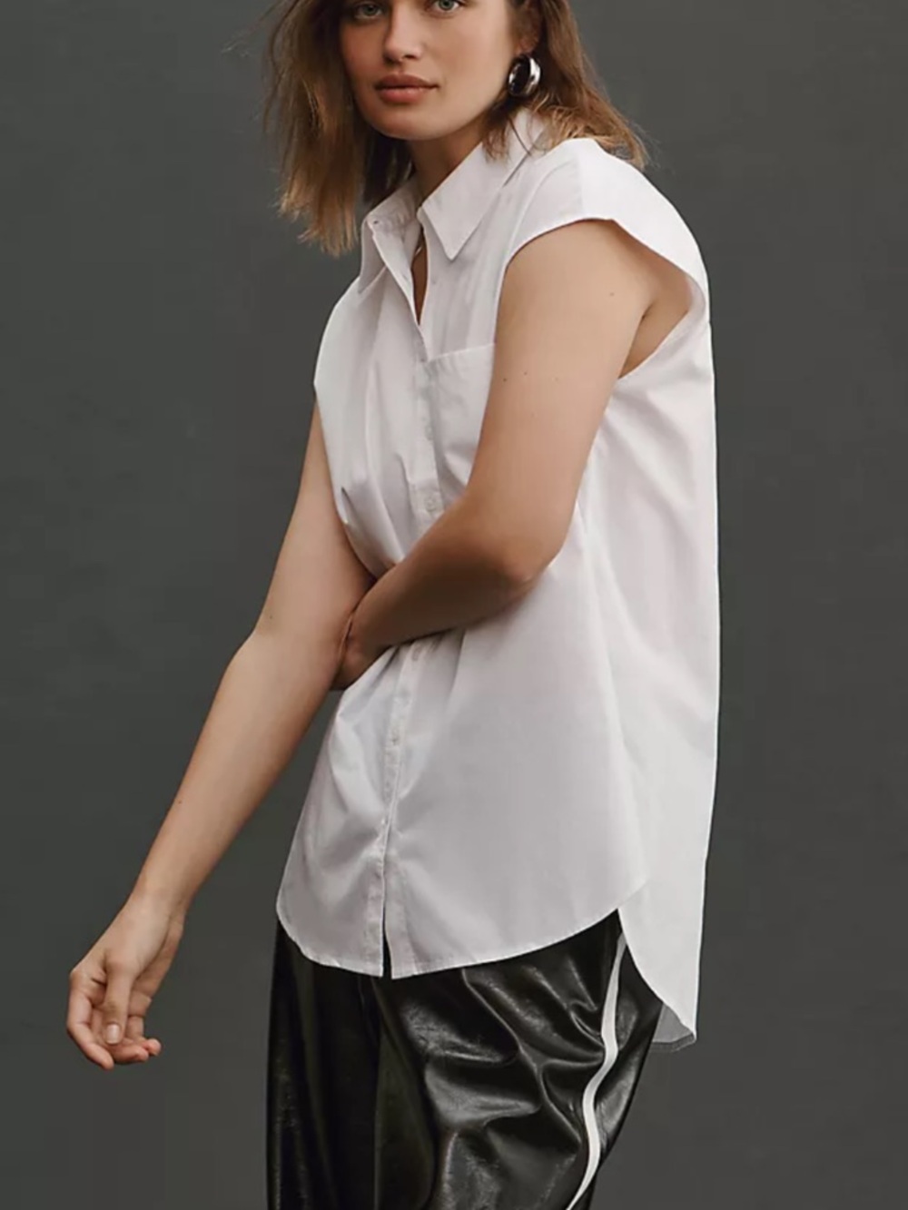 Anthropologie White Sleeveless Button-Down Shirt